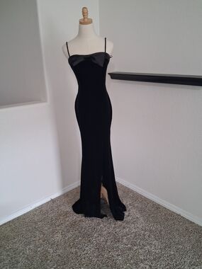 Windsor Black Velvet Spaghetti-Strap Maxi Dress with Bow Detail